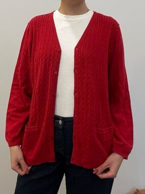 Alia Red‎ Cable-Knit Button Cardigan